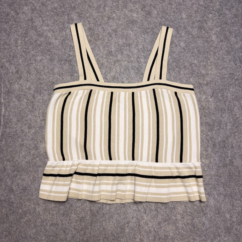 Banana Republic Black White Striped Cotton Sweater Knit Peplum Ruffle Tank Top M